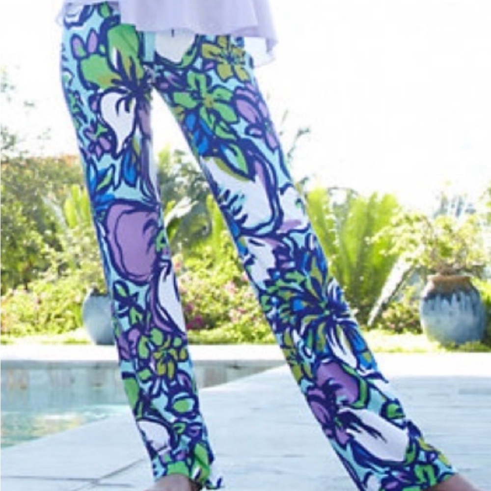 Lilly Pulitzer Georgia Mae Floral Wide Leg Pants - Purple, Green, White SZ L